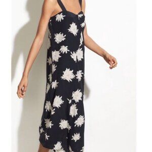 Vince 100% Silk Black & White Floral Print Maxi Dress Size M